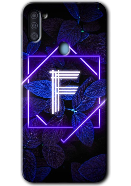 Samsung Galaxy A11 Kılıf Hd Desen Baskılı Arka Kapak - Dark Neon Yaprak F Harfi