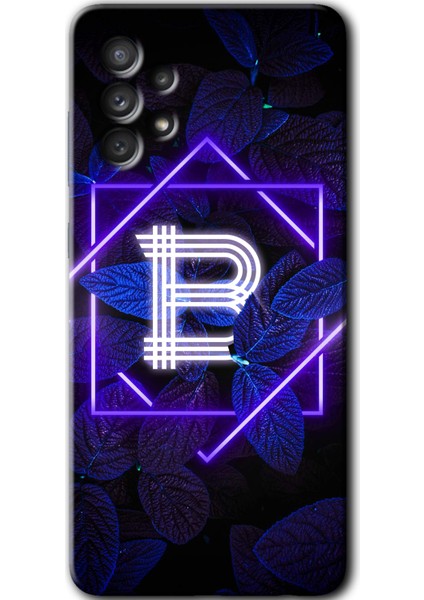 Samsung Galaxy A52 Kılıf Hd Desen Baskılı Arka Kapak - Dark Neon Yaprak B Harfi