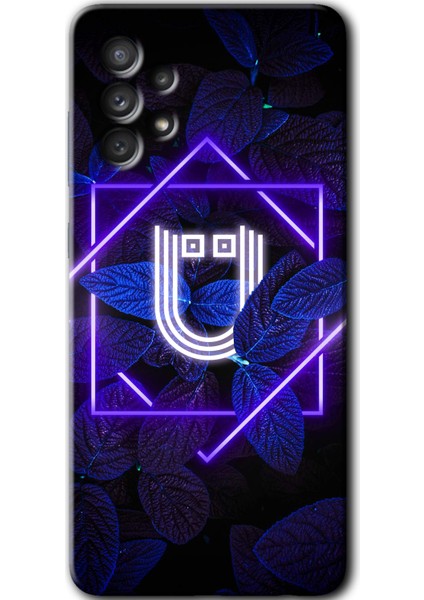 Samsung Galaxy A72 Kılıf Hd Desen Baskılı Arka Kapak - Dark Neon Yaprak Ü Harfi
