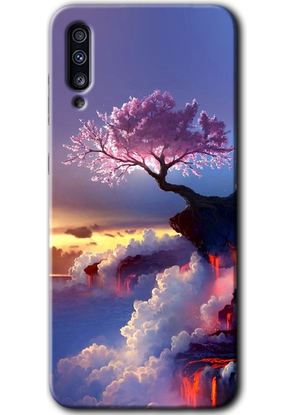 Samsung Galaxy A70 Kılıf Hd Desen Baskılı Arka Kapak - Wash Red Wall