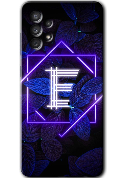 Samsung Galaxy A72 Kılıf Hd Desen Baskılı Arka Kapak - Dark Neon Yaprak E Harfi