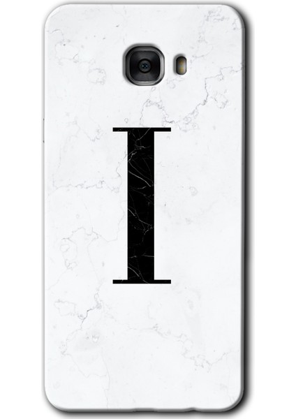 Samsung Galaxy C7 Kılıf Hd Desen Baskılı Arka Kapak - Beyaz Mermer Desenli I Harfi