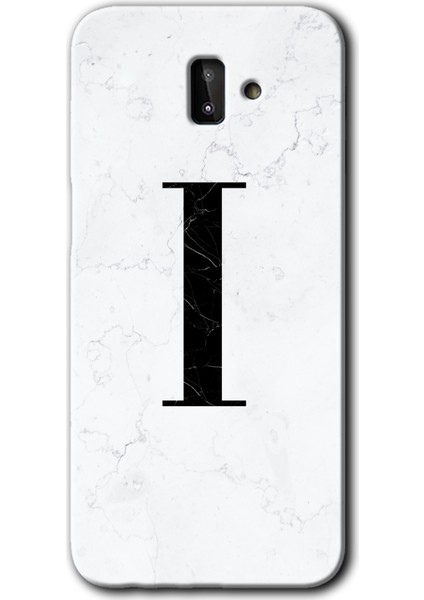 Samsung Galaxy J6 Plus Kılıf Hd Desen Baskılı Arka Kapak - Beyaz Mermer Desenli I Harfi