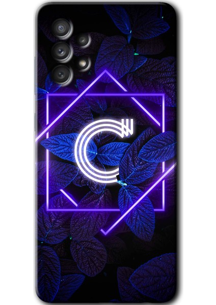 Samsung Galaxy A72 Kılıf Hd Desen Baskılı Arka Kapak - Dark Neon Yaprak C Harfi