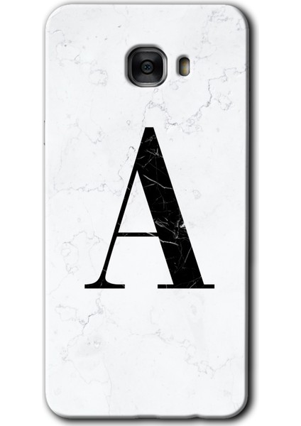 Samsung Galaxy C9 Pro Kılıf Hd Desen Baskılı Arka Kapak - Beyaz Mermer Desenli A Harfi
