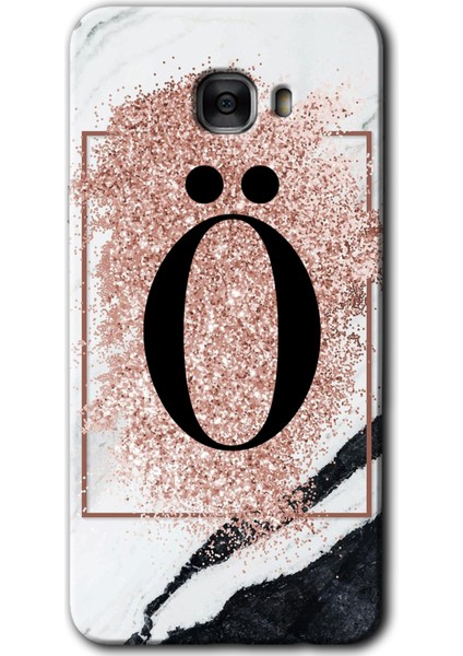Samsung Galaxy C9 Pro Kılıf Hd Desen Baskılı Arka Kapak - Pembe Mermer Desenli Ö Harfi