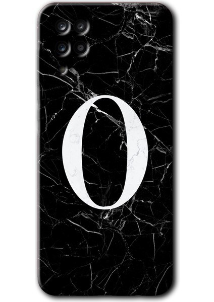 Samsung Galaxy M12 Kılıf Hd Desen Baskılı Arka Kapak - Siyah Mermer Desenli O Harfi
