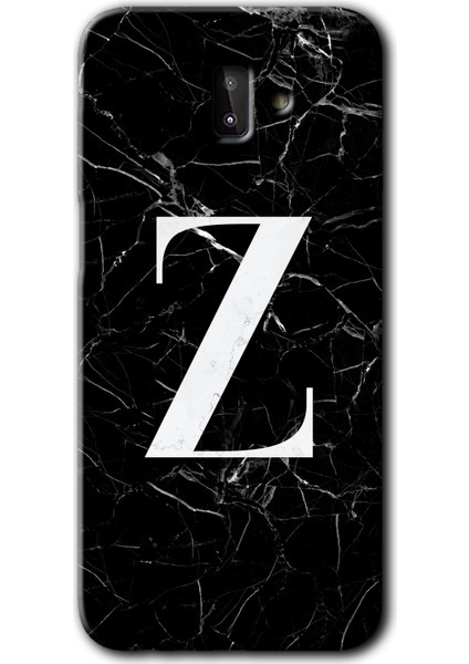 Samsung Galaxy J8 Kılıf Hd Desen Baskılı Arka Kapak - Siyah Mermer Desenli Z Harfi
