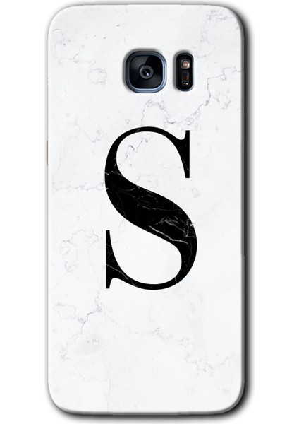 Samsung Galaxy S7 Edge Kılıf Hd Desen Baskılı Arka Kapak - Beyaz Mermer Desenli S Harfi