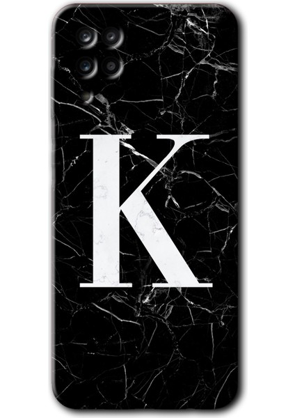 Samsung Galaxy M12 Kılıf Hd Desen Baskılı Arka Kapak - Siyah Mermer Desenli K Harfi