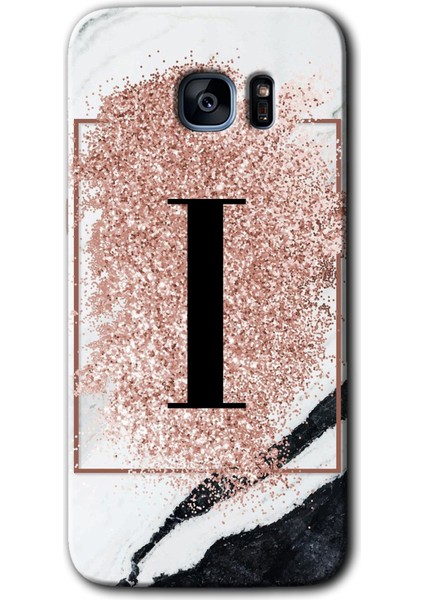 Samsung Galaxy S7 Edge Kılıf Hd Desen Baskılı Arka Kapak - Pembe Mermer Desenli I Harfi