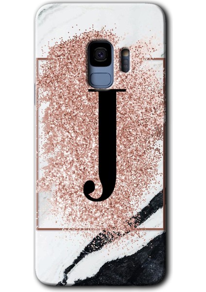 Samsung Galaxy S9 Kılıf Hd Desen Baskılı Arka Kapak - Pembe Mermer Desenli J Harfi