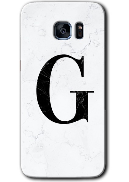 Samsung Galaxy S7 Edge Kılıf Hd Desen Baskılı Arka Kapak - Beyaz Mermer Desenli G Harfi