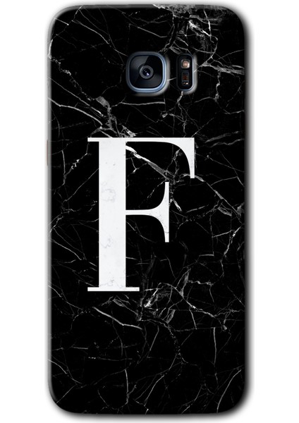 Samsung Galaxy S7 Edge Kılıf Hd Desen Baskılı Arka Kapak - Siyah Mermer Desenli F Harfi
