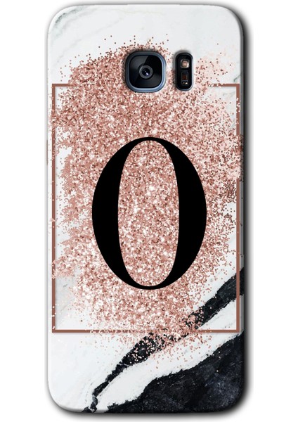 Samsung Galaxy S7 Edge Kılıf Hd Desen Baskılı Arka Kapak - Pembe Mermer Desenli O Harfi