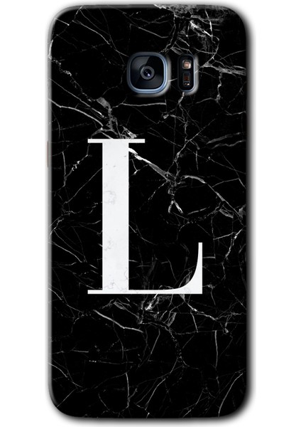 Samsung Galaxy S7 Edge Kılıf Hd Desen Baskılı Arka Kapak - Siyah Mermer Desenli L Harfi