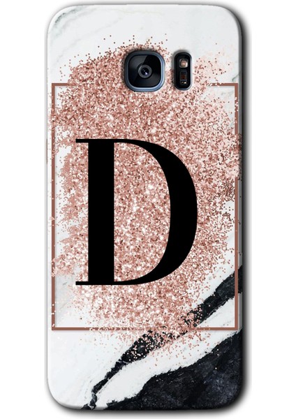 Samsung Galaxy S7 Edge Kılıf Hd Desen Baskılı Arka Kapak - Pembe Mermer Desenli D Harfi