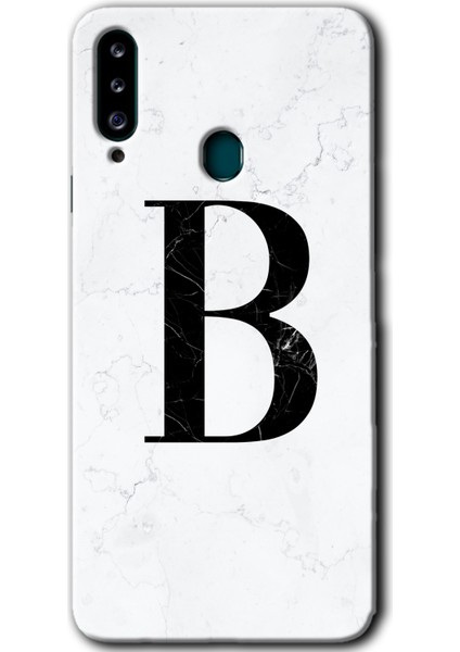 Samsung Galaxy A20S Kılıf Hd Desen Baskılı Arka Kapak - Beyaz Mermer Desenli B Harfi