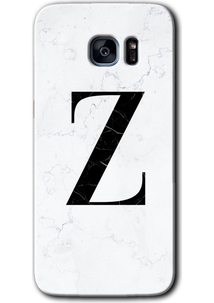 Samsung Galaxy S7 Edge Kılıf Hd Desen Baskılı Arka Kapak - Beyaz Mermer Desenli Z Harfi
