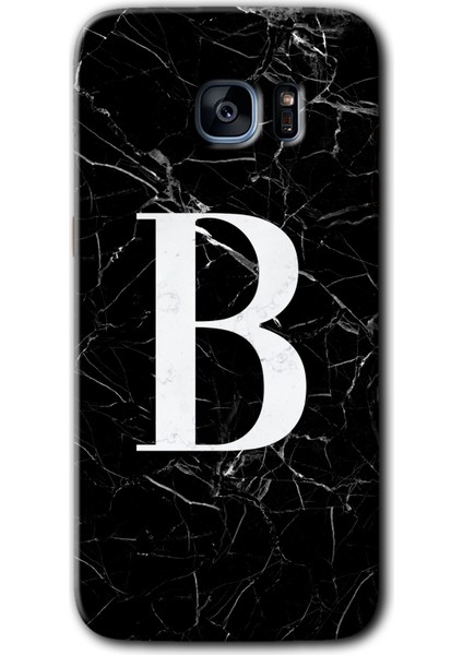 Samsung Galaxy S7 Edge Kılıf Hd Desen Baskılı Arka Kapak - Siyah Mermer Desenli B Harfi