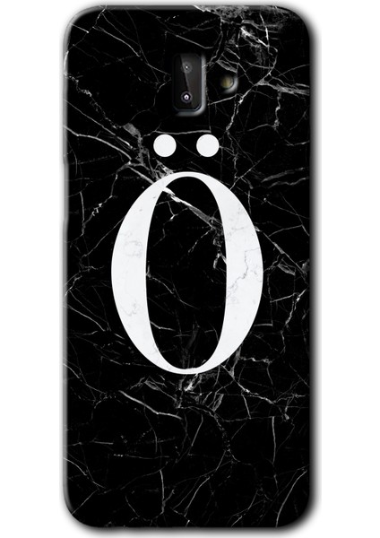 Samsung Galaxy J8 Kılıf Hd Desen Baskılı Arka Kapak - Siyah Mermer Desenli Ö Harfi