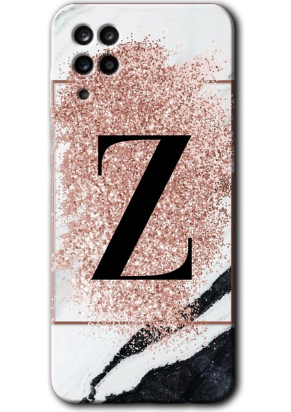 Samsung Galaxy M12 Kılıf Hd Desen Baskılı Arka Kapak - Pembe Mermer Desenli Z Harfi