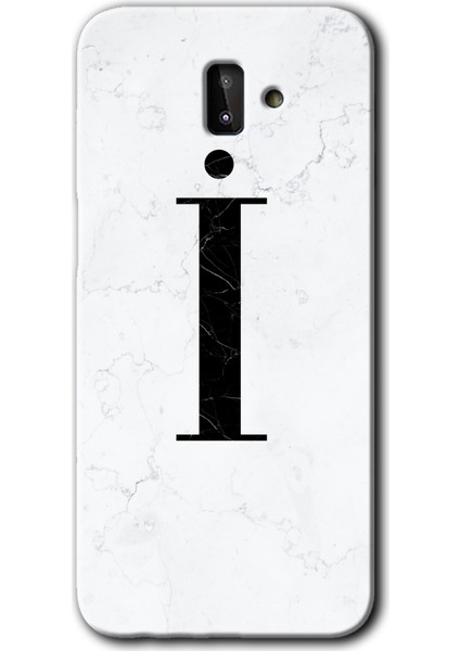 Samsung Galaxy J6 Plus Kılıf Hd Desen Baskılı Arka Kapak - Beyaz Mermer Desenli I Harfi