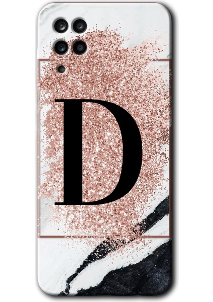 Samsung Galaxy M12 Kılıf Hd Desen Baskılı Arka Kapak - Pembe Mermer Desenli D Harfi