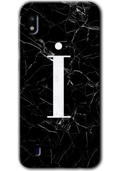 Samsung Galaxy A10 Kılıf Hd Desen Baskılı Arka Kapak - Siyah Mermer Desenli I Harfi