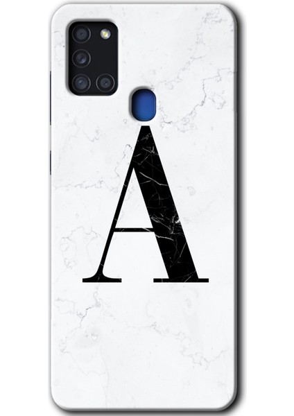 Samsung Galaxy A21S Kılıf Hd Desen Baskılı Arka Kapak - Beyaz Mermer Desenli A Harfi