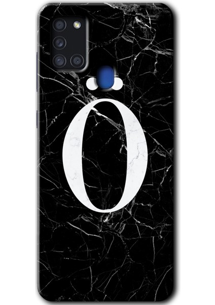 Samsung Galaxy A21S Kılıf Hd Desen Baskılı Arka Kapak - Siyah Mermer Desenli Ö Harfi