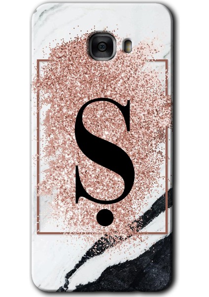 Samsung Galaxy C7 Kılıf Hd Desen Baskılı Arka Kapak - Pembe Mermer Desenli Ş Harfi