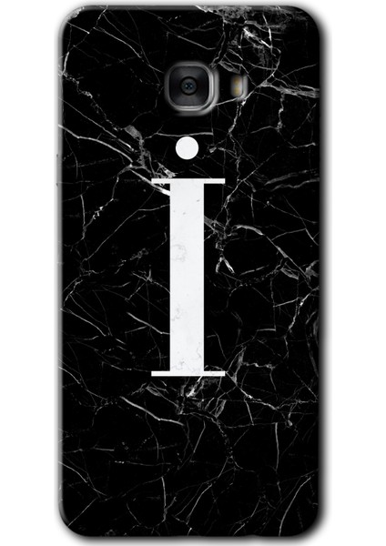 Samsung Galaxy C7 Kılıf Hd Desen Baskılı Arka Kapak - Siyah Mermer Desenli I Harfi