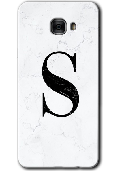 Samsung Galaxy C7 Kılıf Hd Desen Baskılı Arka Kapak - Beyaz Mermer Desenli S Harfi
