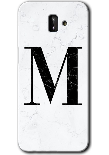 Samsung Galaxy J6 Plus Kılıf Hd Desen Baskılı Arka Kapak - Beyaz Mermer Desenli M Harfi