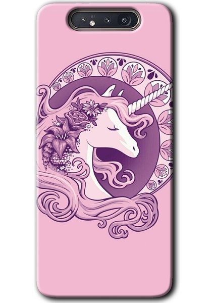 Samsung Galaxy A80 Kılıf Hd Desen Baskılı Arka Kapak - Unicorn-Pembe