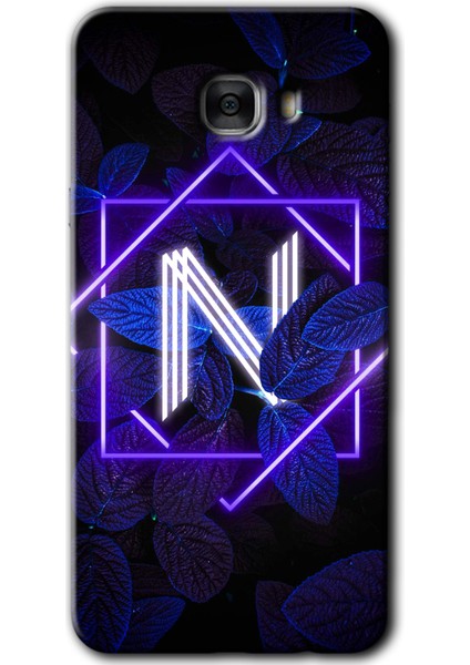 Samsung Galaxy C9 Pro Kılıf Hd Desen Baskılı Arka Kapak - Dark Neon Yaprak N Harfi