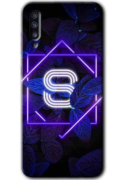 Samsung Galaxy A70S Kılıf Hd Desen Baskılı Arka Kapak - Dark Neon Yaprak S Harfi