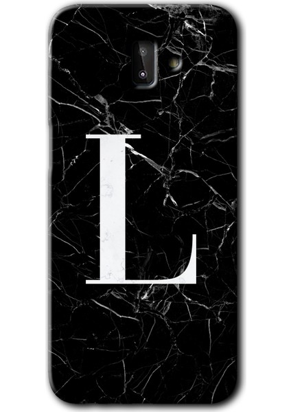 Samsung Galaxy J8 Kılıf Hd Desen Baskılı Arka Kapak - Siyah Mermer Desenli L Harfi