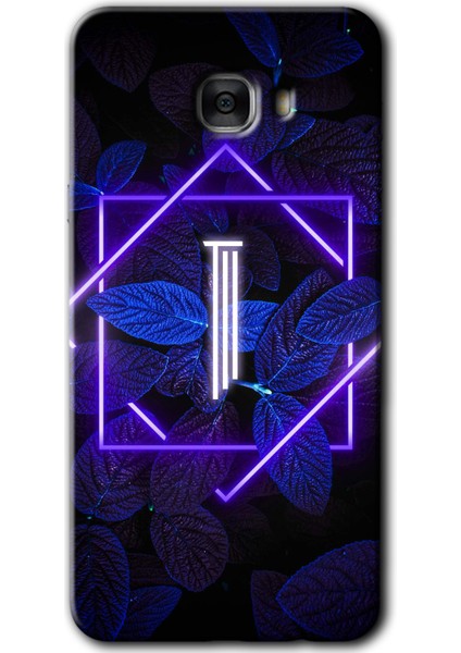 Samsung Galaxy C9 Pro Kılıf Hd Desen Baskılı Arka Kapak - Dark Neon Yaprak I Harfi