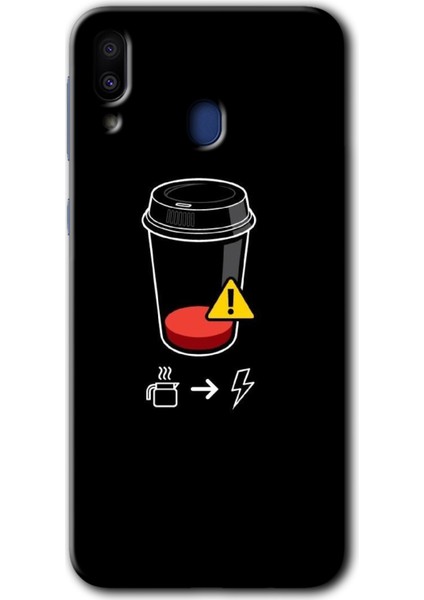 Samsung Galaxy M20 Kılıf Hd Desen Baskılı Arka Kapak - Coffee Battery