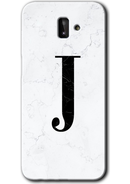 Samsung Galaxy J6 Plus Kılıf Hd Desen Baskılı Arka Kapak - Beyaz Mermer Desenli J Harfi