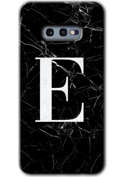 Samsung Galaxy S10E Kılıf Hd Desen Baskılı Arka Kapak - Siyah Mermer Desenli E Harfi