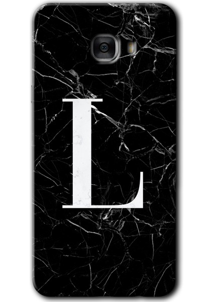 Samsung Galaxy C9 Pro Kılıf Hd Desen Baskılı Arka Kapak - Siyah Mermer Desenli L Harfi