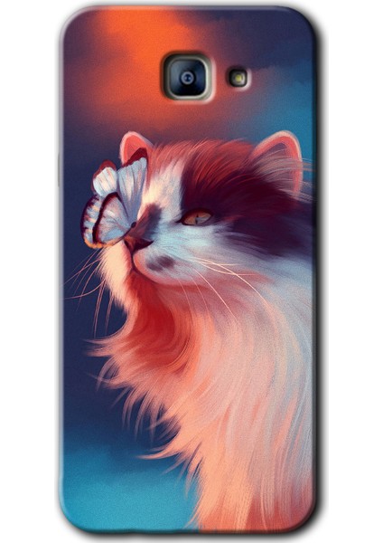 Samsung Galaxy A8 2016 Kılıf Hd Desen Baskılı Arka Kapak - Cat Butterfly