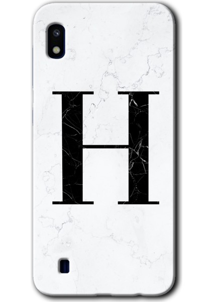 Samsung Galaxy A10 Kılıf Hd Desen Baskılı Arka Kapak - Beyaz Mermer Desenli H Harfi