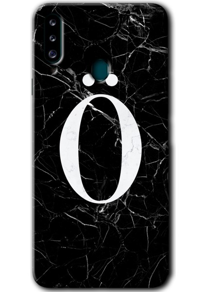 Samsung Galaxy A20S Kılıf Hd Desen Baskılı Arka Kapak - Siyah Mermer Desenli Ö Harfi