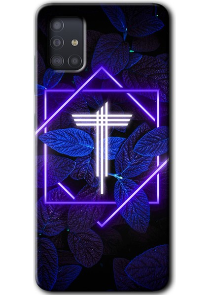 Samsung Galaxy A51 Kılıf Hd Desen Baskılı Arka Kapak - Dark Neon Yaprak T Harfi