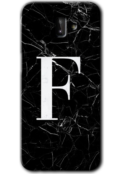 Samsung Galaxy J6 Plus Kılıf Hd Desen Baskılı Arka Kapak - Siyah Mermer Desenli F Harfi