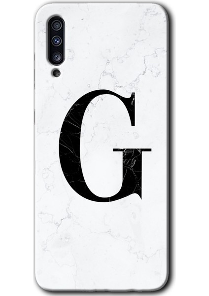 Samsung Galaxy A70S Kılıf Hd Desen Baskılı Arka Kapak - Beyaz Mermer Desenli G Harfi